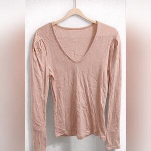 Free People Long Sleeve V-Neck Top in Dusty Rose